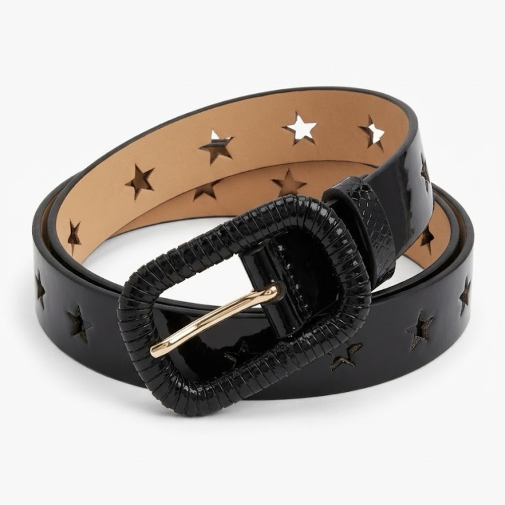 Black Patent Perforated Stars Belt